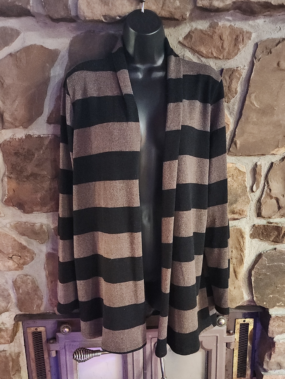 Bellamie Black and Brown Striped Open-Front Cardigan
